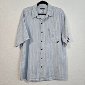 Patagonia Mens Button Down Shirt Blue Striped Short Sleeve Casual Summer Hemp
